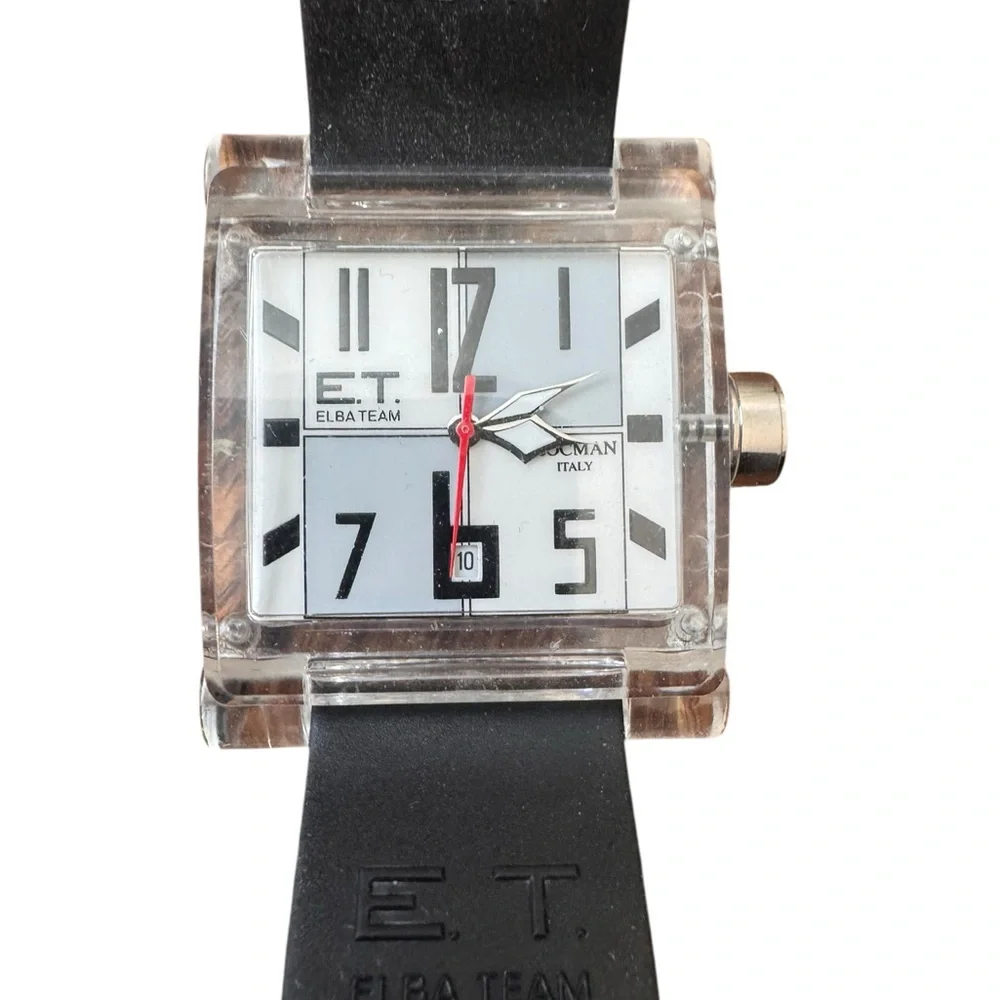 ELBA TEAM ET-380 LOCMAN WATCH - White/Gray Face, Black Band Needs Battery